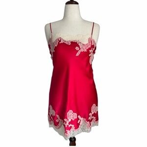 Victoria’s Secret Red Satin Lace Chemise Slip Dress Size M